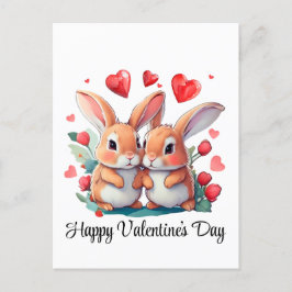 Postal Un par de divertidos conejos acuarelas