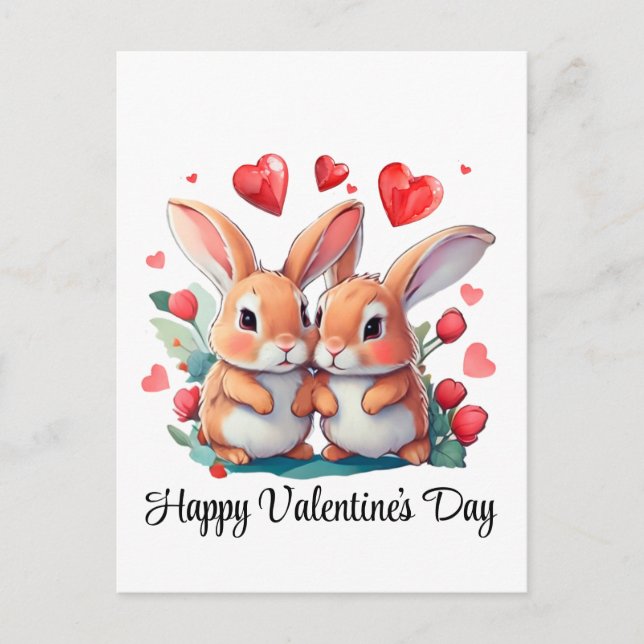 Postal Un par de divertidos conejos acuarelas (Anverso)