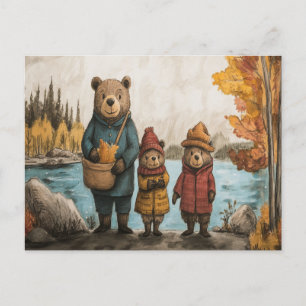 Postal Un Paseo de Otoño con la Familia de Osos junto al