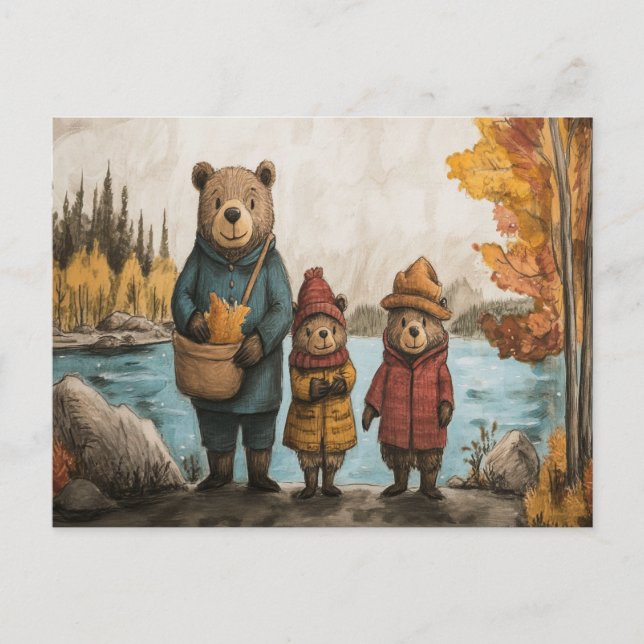 Postal Un Paseo de Otoño con la Familia de Osos junto al  (Anverso)