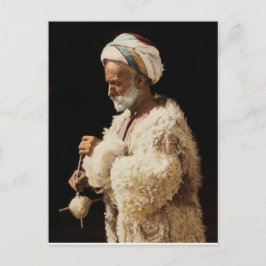 Postal Un pastor de la tierra sagrada hilando lana