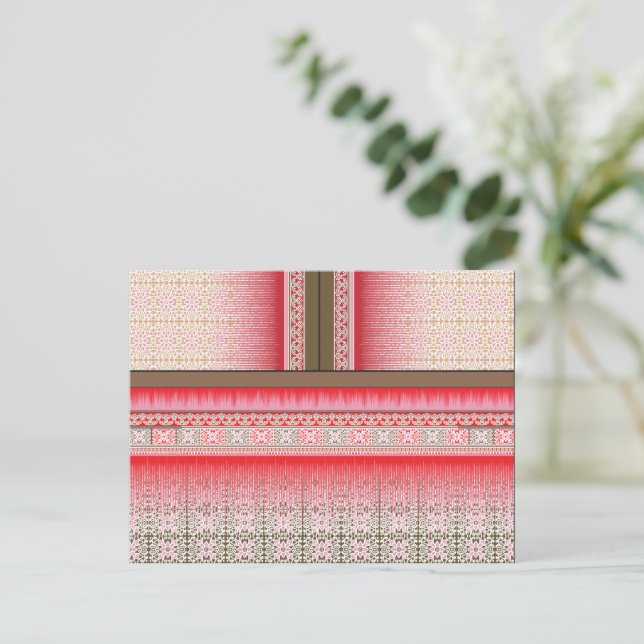 Postal un patrón de cosido cruzado con fondo rojo (Anverso de pie)