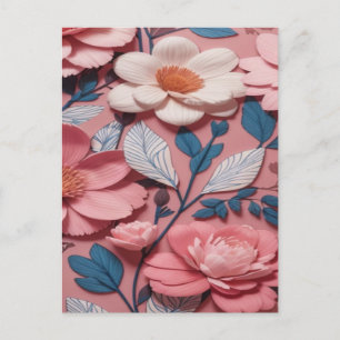 Postal Un patrón floral con fondo rosa