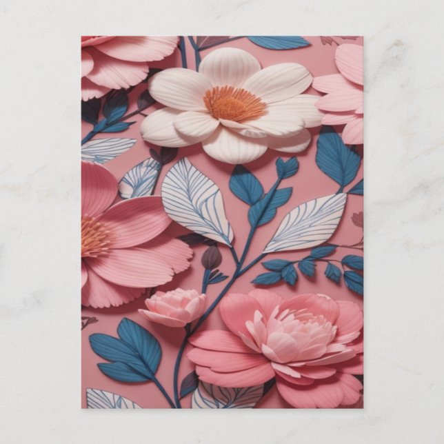 Postal Un patrón floral con fondo rosa (Anverso)