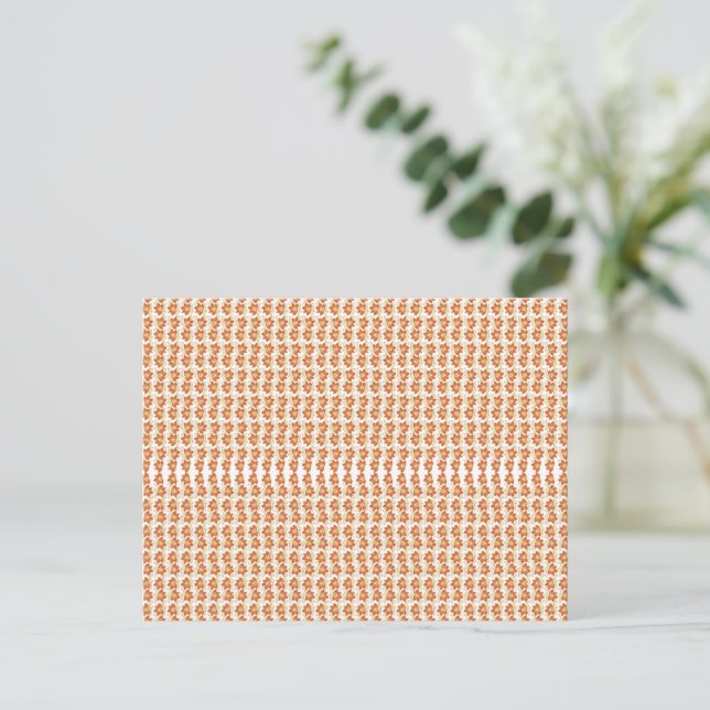 Postal un patrón naranja y blanco sobre un fondo blanco (Anverso de pie)