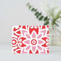 un patrón rojo y blanco con una flor sobre él