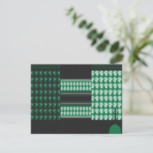 Postal un patrón verde y negro con un árbol en el medio