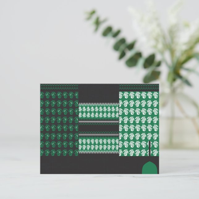 Postal un patrón verde y negro con un árbol en el medio (Anverso de pie)