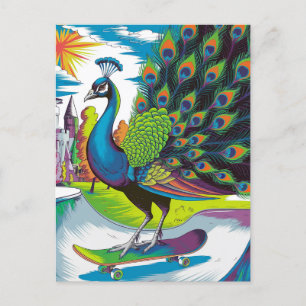 Postal Un pavo real para patinar en patineta