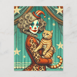 Postal Un payaso circo y su Ginger Kitty