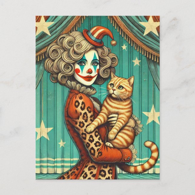 Postal Un payaso circo y su Ginger Kitty (Anverso)