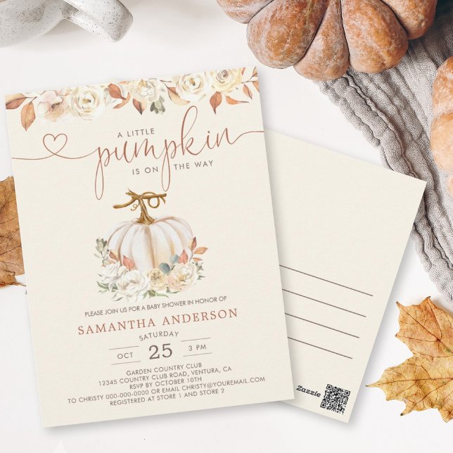 Postal Un pequeño Baby Shower rústico otoñal de calabaza (Send out Pumpkin Baby Shower Invite postcards for an easy way to invite your guests.)
