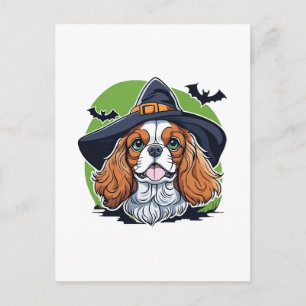 Postal Un perro que lleva un sombrero de brujas con murci