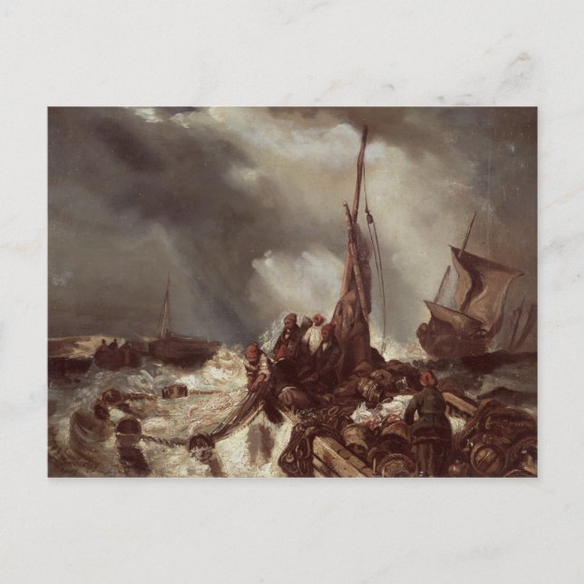 Postal Un pescador volando en la red, 1868 (Anverso)