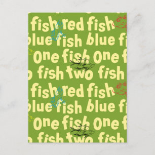 Postal Un pez dos peces patrón de tipografía