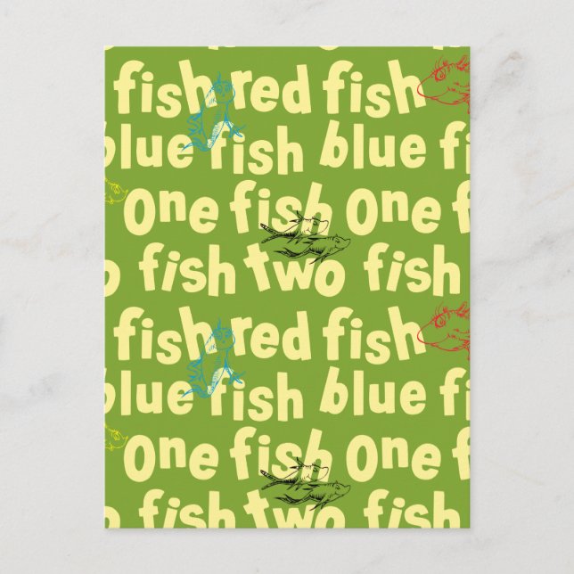 Postal Un pez dos peces patrón de tipografía (Anverso)