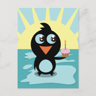 Postal Un pingüino lindo en pie de hielo