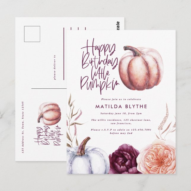 Postal Un poco de calabaza floral otoño púrpura púrpura c (Anverso / Reverso)
