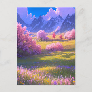 Postal Un prado en un esplendor de flores de cerezo