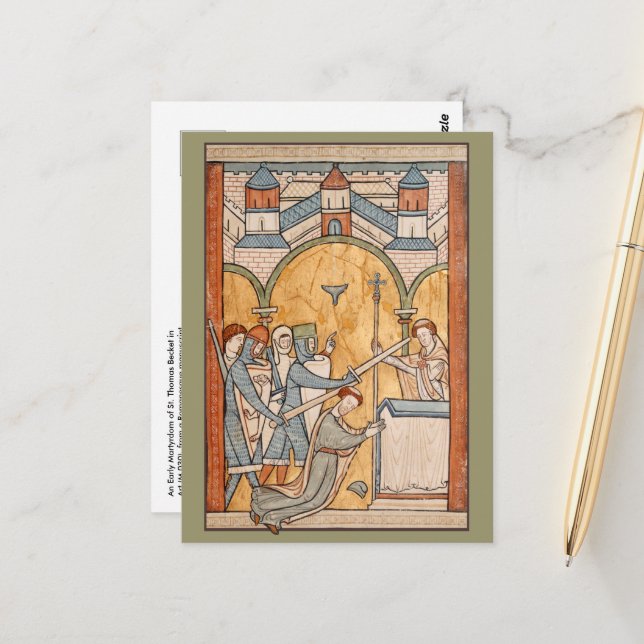 Postal Un primer martirio de St. Thomas Becket en el arte (Anverso/Reverso In Situ)