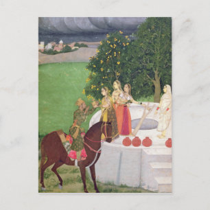 Postal Un príncipe suplicando agua a las mujeres en un po