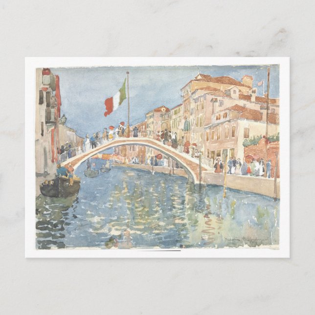 Postal "Un puente en Venecia" Maurice Prendergast Pintura (Anverso)