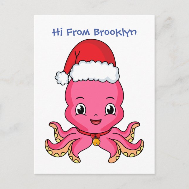 Postal Un pulpo alegre lindo usando Navidades gorra perso (Anverso)