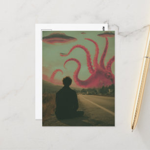 Postal Un pulpo rosa y el arte surrealista de la IA gener