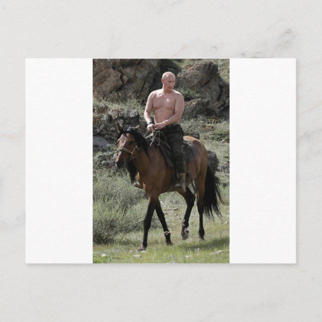Postal Un Putin sin camisa monta un caballo (Anverso)