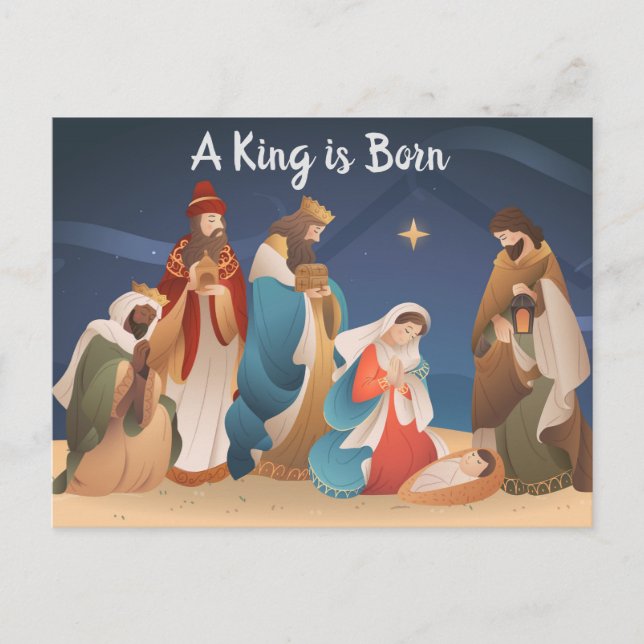 Postal Un rey nace Navidad Natividad (Anverso)