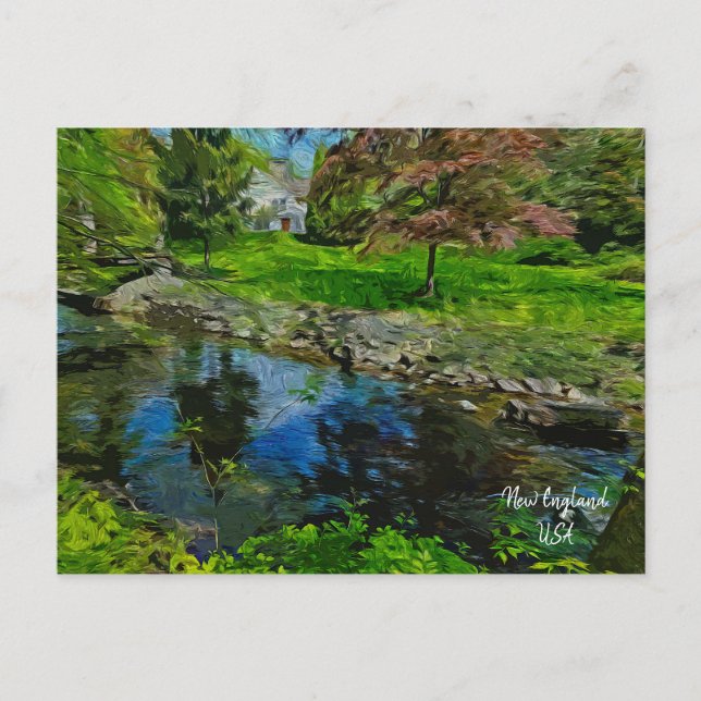 Postal Un río pasa por ella. New England USA (Anverso)