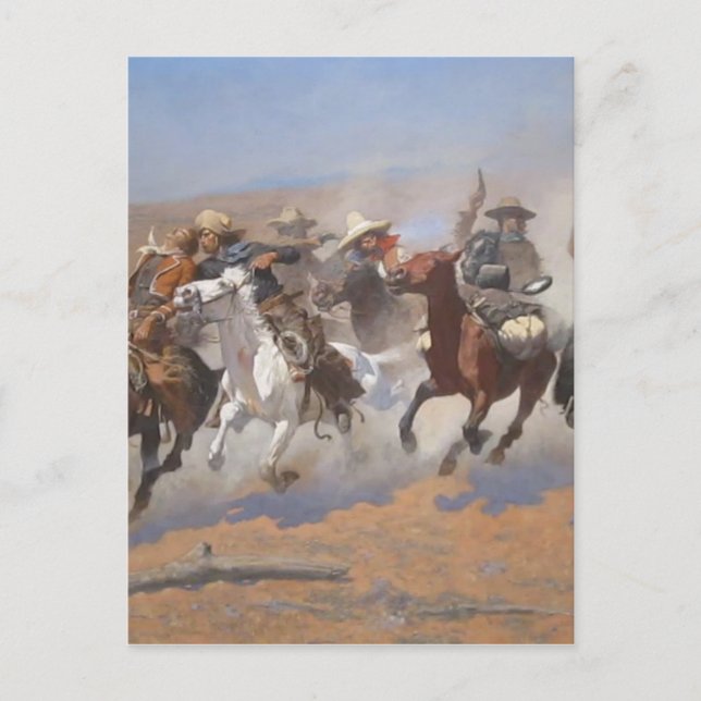 Postal Un salto para la madera por Frederic Remington (Anverso)
