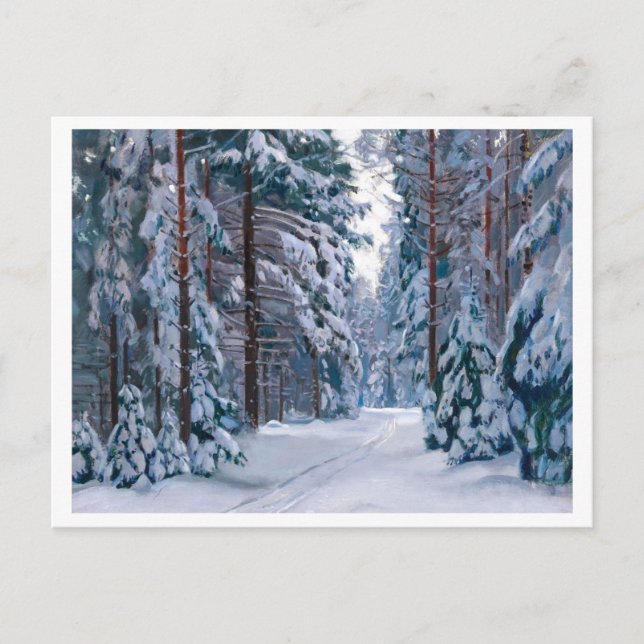 Postal Un sendero nevado en el bosque (Anverso)