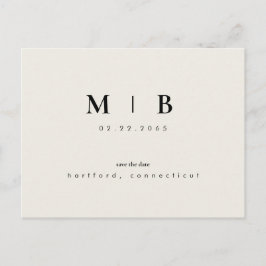 Postal Un simple monograma elegante Beige Guardar el Boda