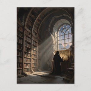 Postal Un Solitario Erudito En La Biblioteca Antigua Aman