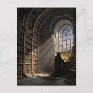 Postal Un Solitario Erudito En La Biblioteca Antigua Aman