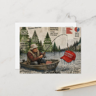 Postal Un sombrero rojo atrapado por un pescador decepcio