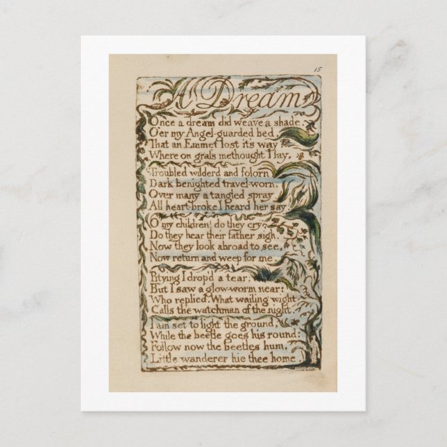 Postal Un sueño, un ilustracion de las canciones de inoce (Anverso)