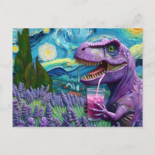 Postal Un T-Rex morado con fantasía de limonada de lavand