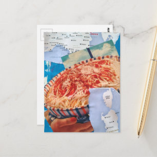 Postal un tazón de espaguetis y collage de Italia