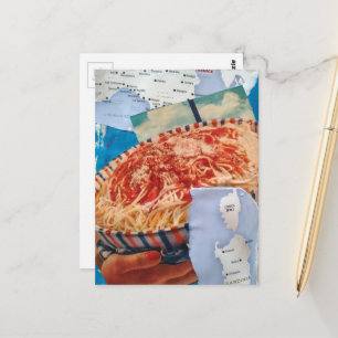 Postal un tazón de espaguetis y collage de Italia