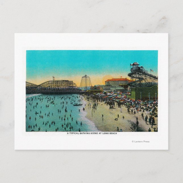 Postal Un típico lugar de baño en Long Beach (Anverso)