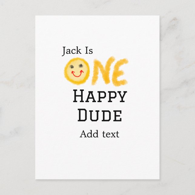 Postal Un tipo feliz 1er feliz cumpleaños sonriente amari (Anverso)