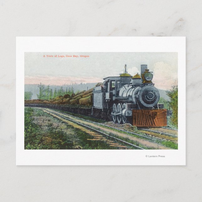 Postal Un tren de LogsCoos Bay, OR (Anverso)