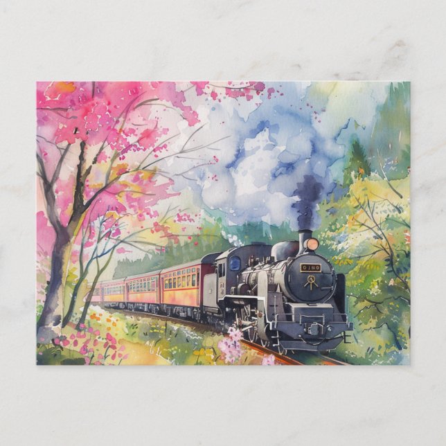 Postal Un tren en primavera (Anverso)