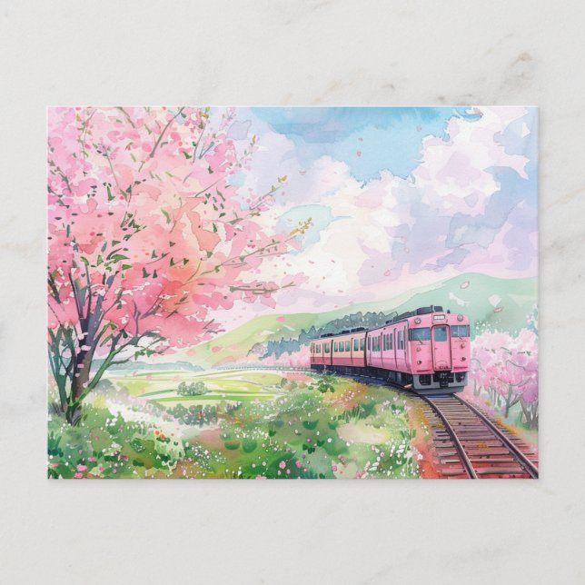 Postal Un tren en primavera (Anverso)