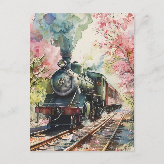 Postal Un tren en primavera (Anverso)