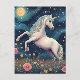 Postal Un unicornio en la noche estrellada