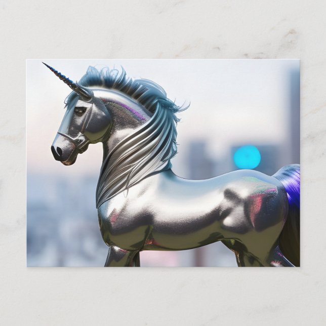 Postal Un unicornio plateado (Anverso)