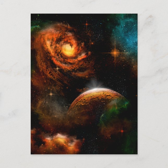Postal Un universo asombroso con planeta y estrellas (Anverso)